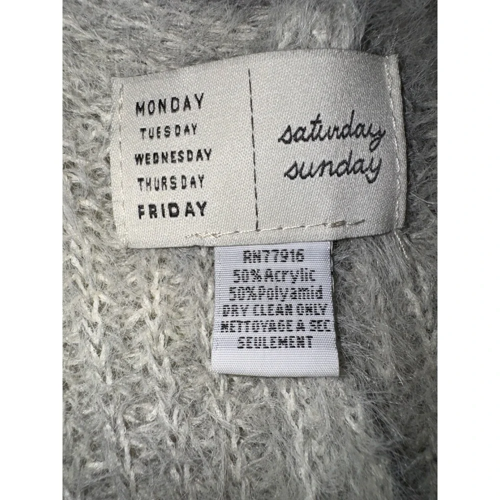 Saturday Sunday‎ Anthropologie Colorblock Fuzzy Knit Poncho Cardigan Grey Cream